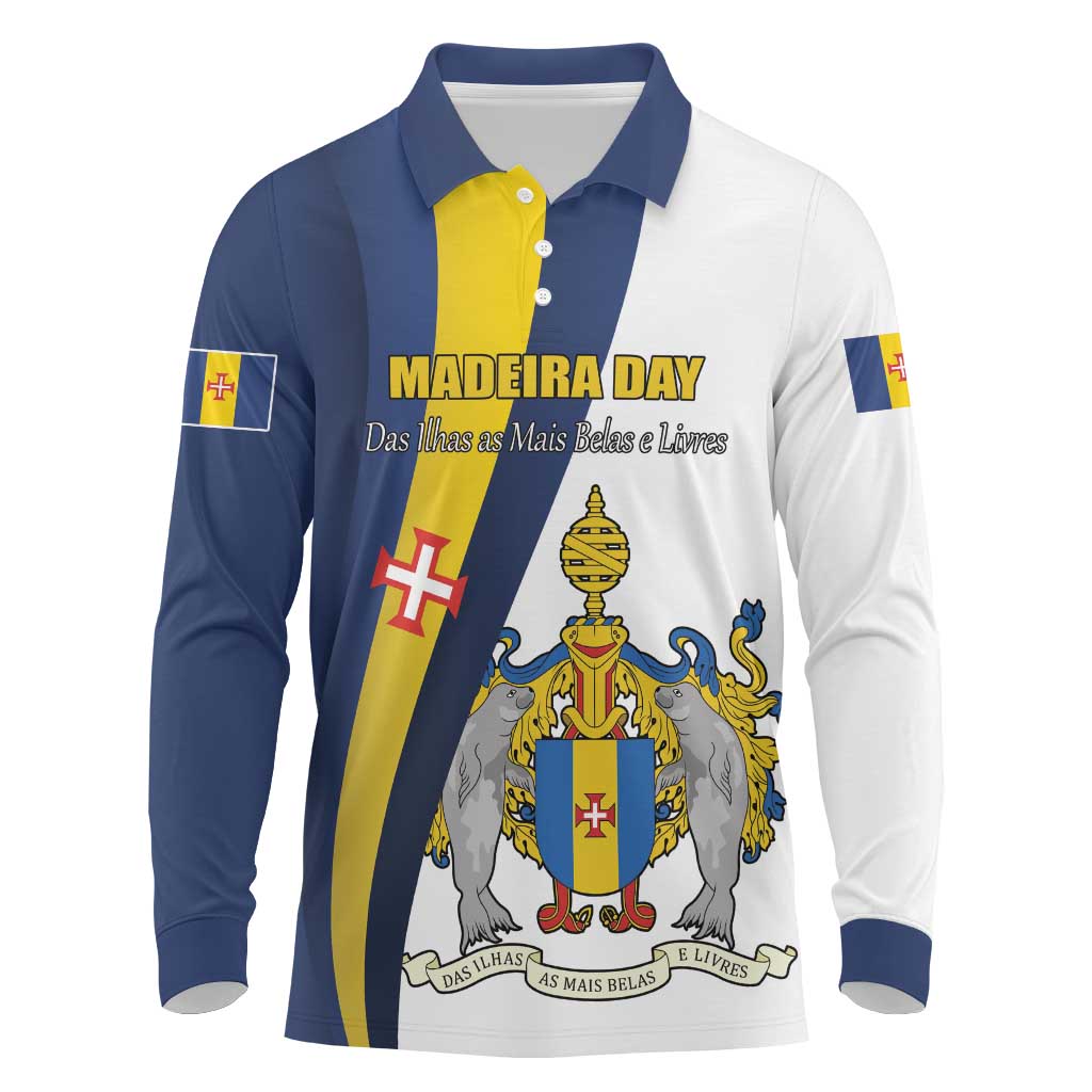 Portugal Madeira Day 1st July Long Sleeve Polo Shirt Das Ilhas as Mais Belas e Livres LT17