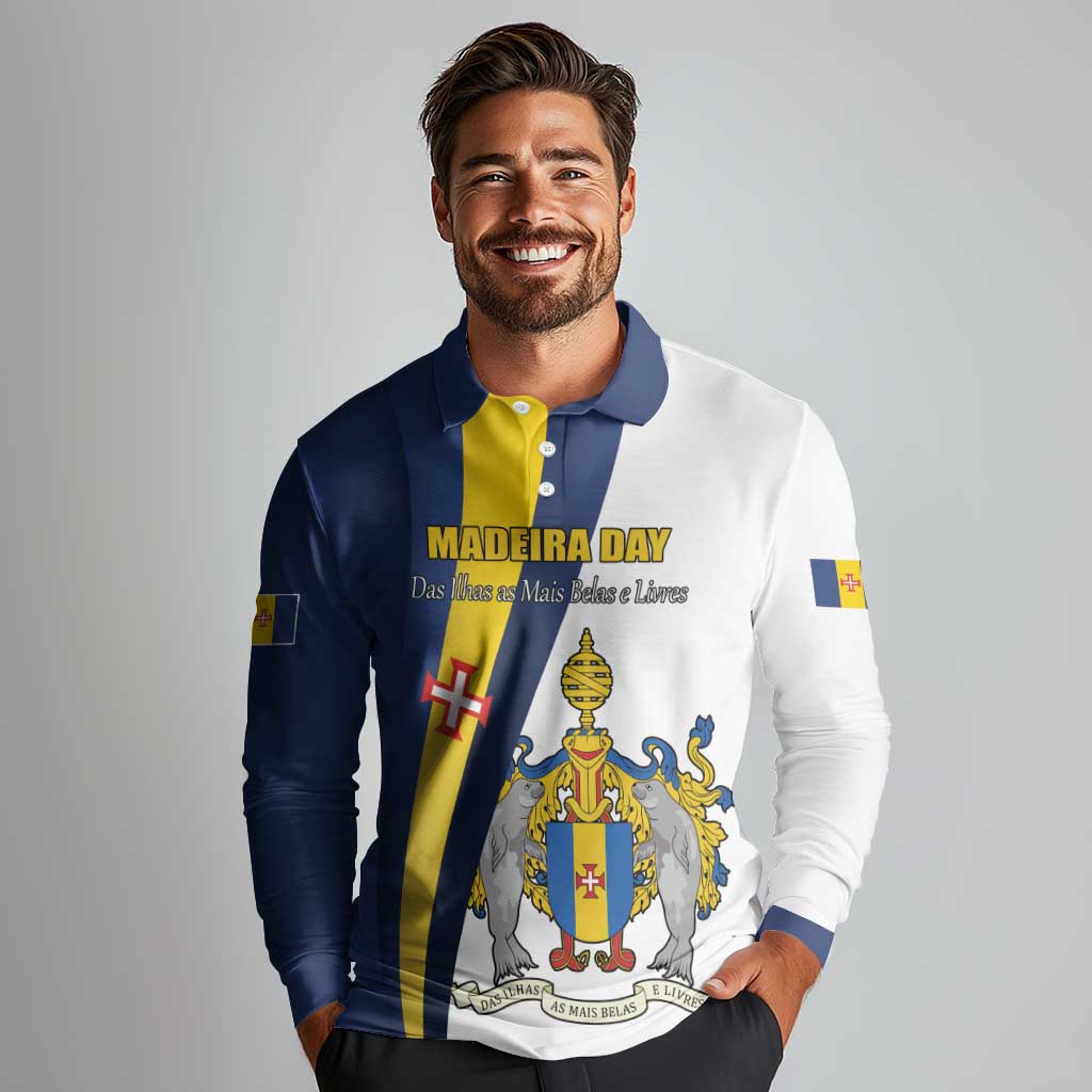 Portugal Madeira Day 1st July Long Sleeve Polo Shirt Das Ilhas as Mais Belas e Livres LT17