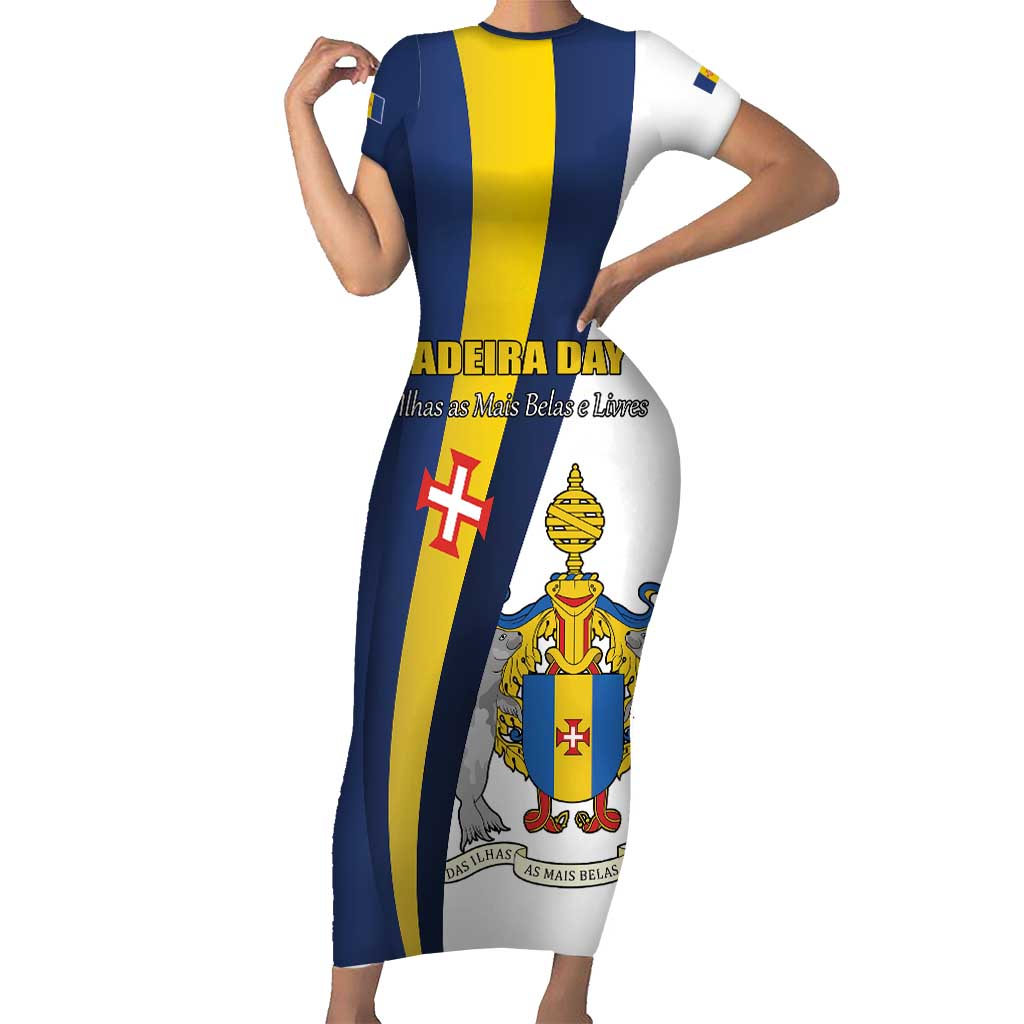 Portugal Madeira Day 1st July Short Sleeve Bodycon Dress Das Ilhas as Mais Belas e Livres LT17
