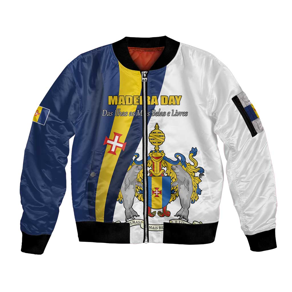 Portugal Madeira Day 1st July Sleeve Zip Bomber Jacket Das Ilhas as Mais Belas e Livres LT17