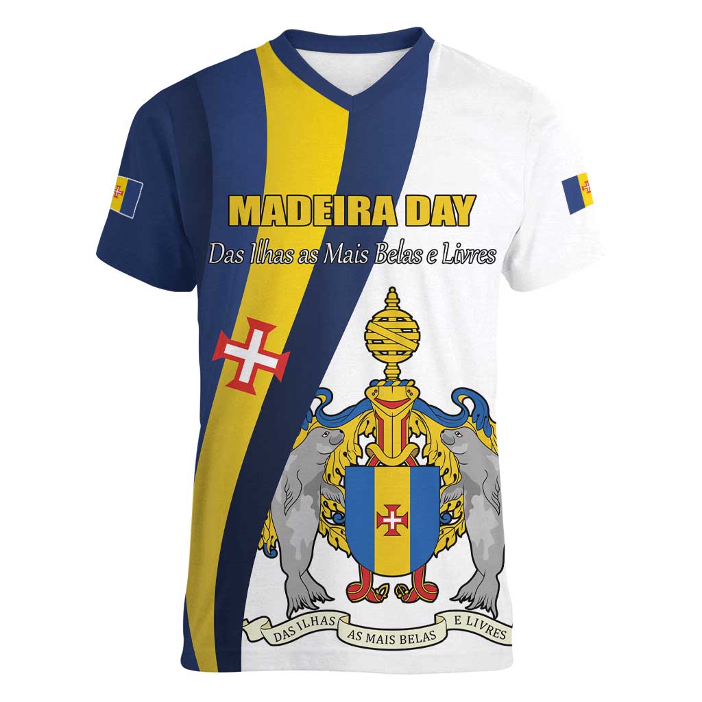 Portugal Madeira Day 1st July Women V-Neck T-Shirt Das Ilhas as Mais Belas e Livres LT17