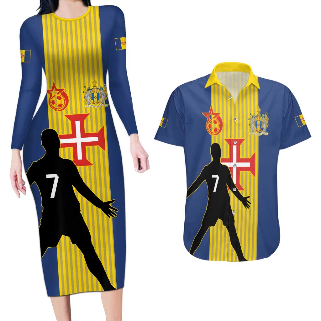 Custom Portugal Maderia Football Couples Matching Long Sleeve Bodycon Dress and Hawaiian Shirt Sporty Style