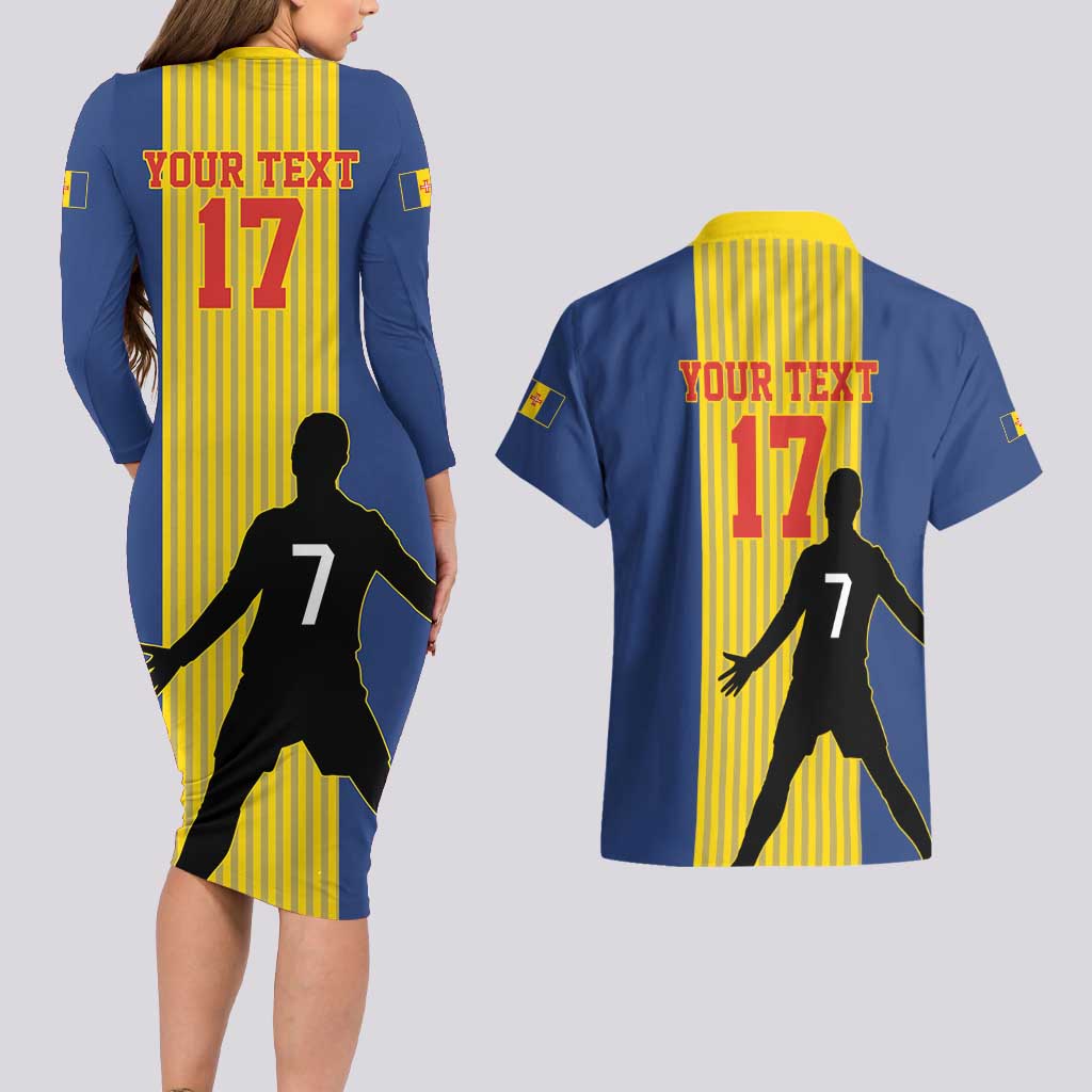 Custom Portugal Maderia Football Couples Matching Long Sleeve Bodycon Dress and Hawaiian Shirt Sporty Style