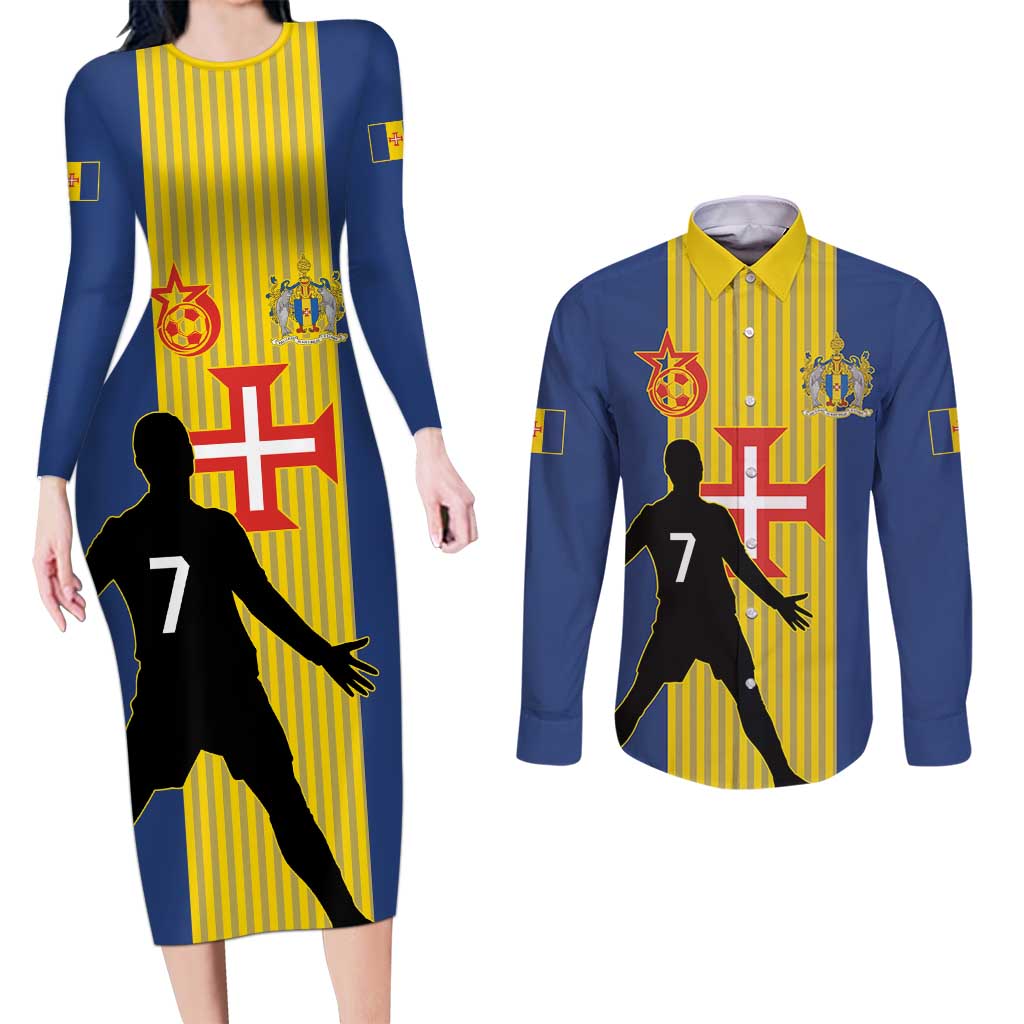 Custom Portugal Maderia Football Couples Matching Long Sleeve Bodycon Dress and Long Sleeve Button Shirt Sporty Style