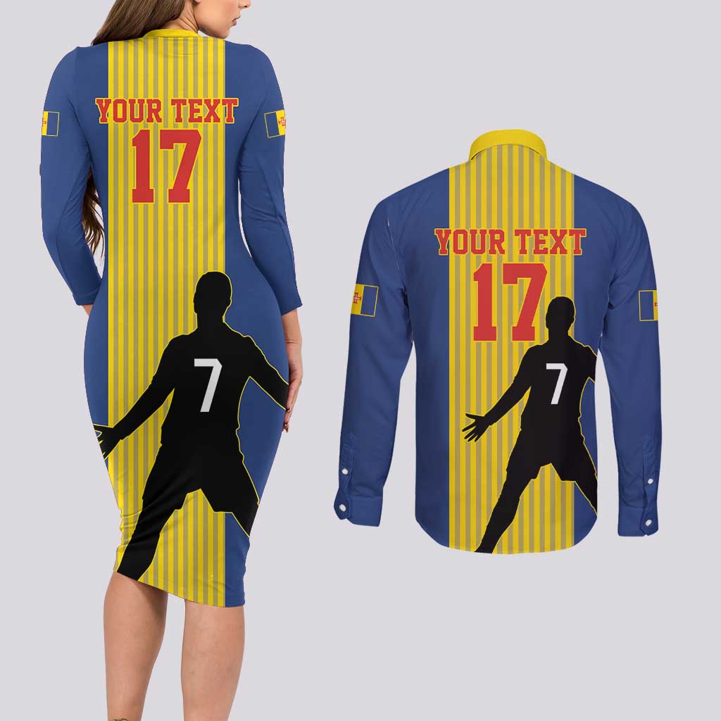 Custom Portugal Maderia Football Couples Matching Long Sleeve Bodycon Dress and Long Sleeve Button Shirt Sporty Style