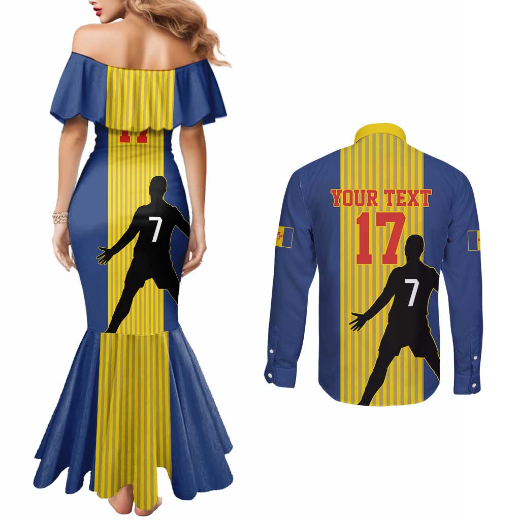 Custom Portugal Maderia Football Couples Matching Mermaid Dress and Long Sleeve Button Shirt Sporty Style
