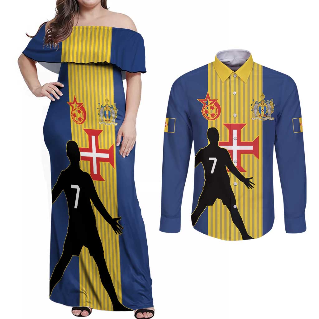 Custom Portugal Maderia Football Couples Matching Off Shoulder Maxi Dress and Long Sleeve Button Shirt Sporty Style