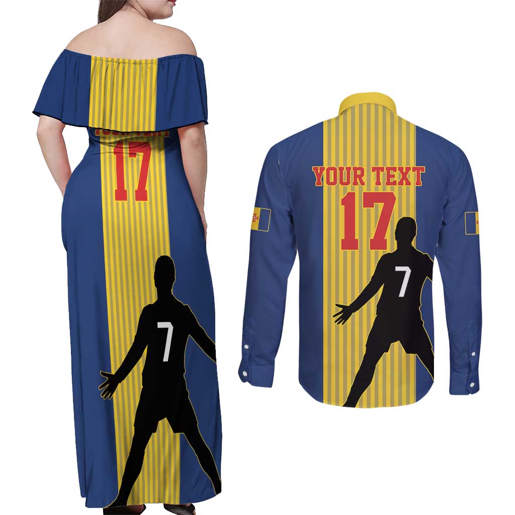Custom Portugal Maderia Football Couples Matching Off Shoulder Maxi Dress and Long Sleeve Button Shirt Sporty Style