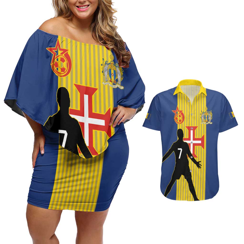 Custom Portugal Maderia Football Couples Matching Off Shoulder Short Dress and Hawaiian Shirt Sporty Style