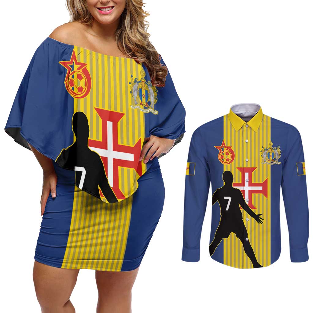 Custom Portugal Maderia Football Couples Matching Off Shoulder Short Dress and Long Sleeve Button Shirt Sporty Style