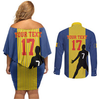 Custom Portugal Maderia Football Couples Matching Off Shoulder Short Dress and Long Sleeve Button Shirt Sporty Style