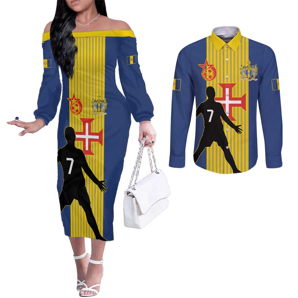 Custom Portugal Maderia Football Couples Matching Off The Shoulder Long Sleeve Dress and Long Sleeve Button Shirt Sporty Style
