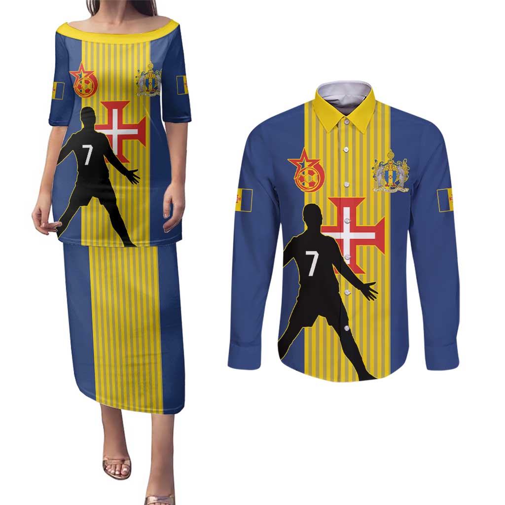 Custom Portugal Maderia Football Couples Matching Puletasi and Long Sleeve Button Shirt Sporty Style