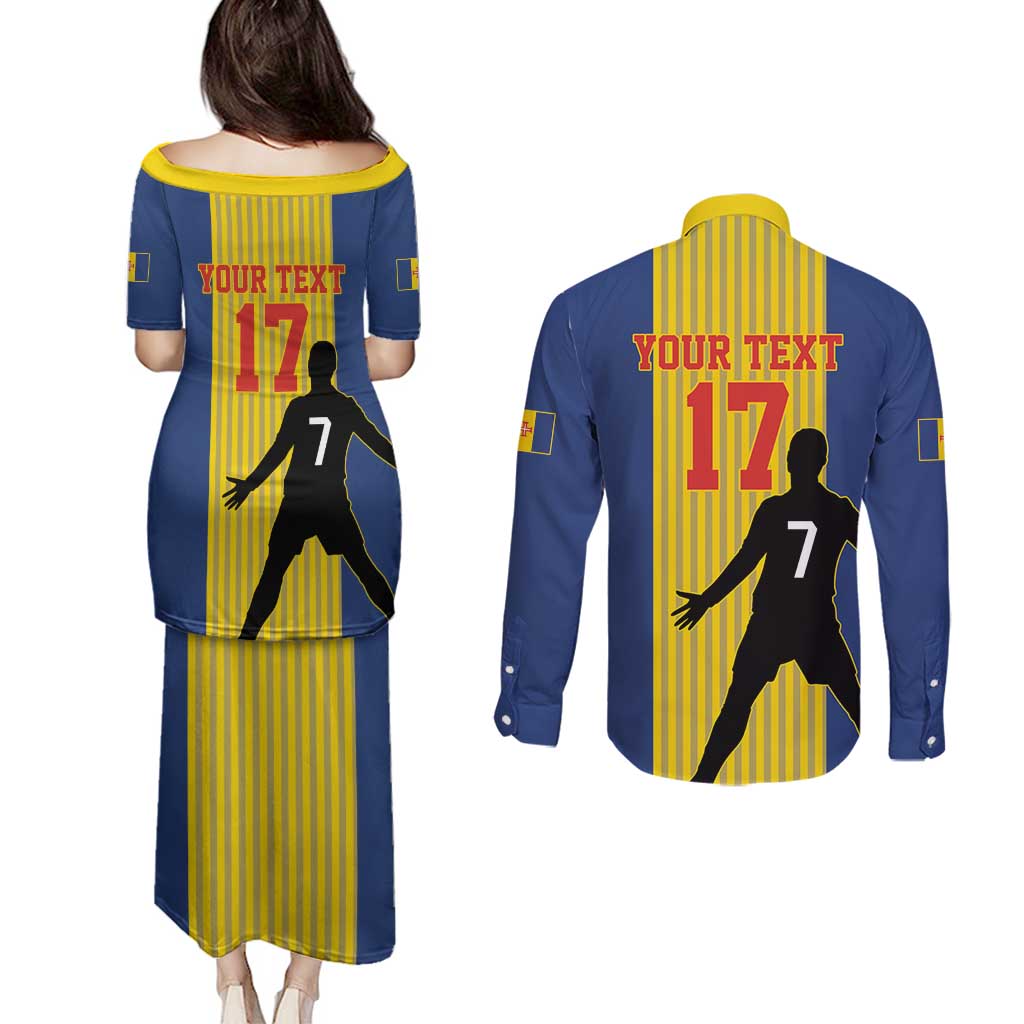 Custom Portugal Maderia Football Couples Matching Puletasi and Long Sleeve Button Shirt Sporty Style