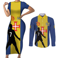 Custom Portugal Maderia Football Couples Matching Short Sleeve Bodycon Dress and Long Sleeve Button Shirt Sporty Style