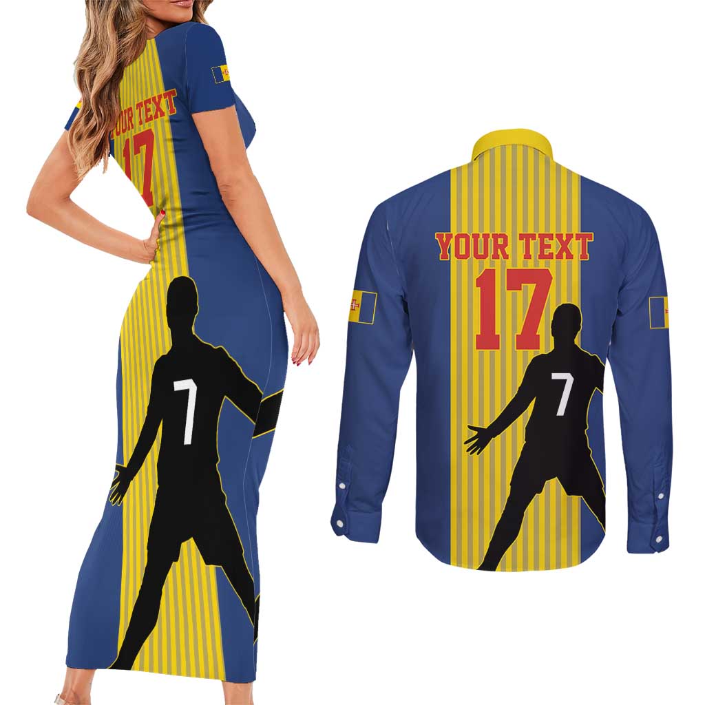 Custom Portugal Maderia Football Couples Matching Short Sleeve Bodycon Dress and Long Sleeve Button Shirt Sporty Style