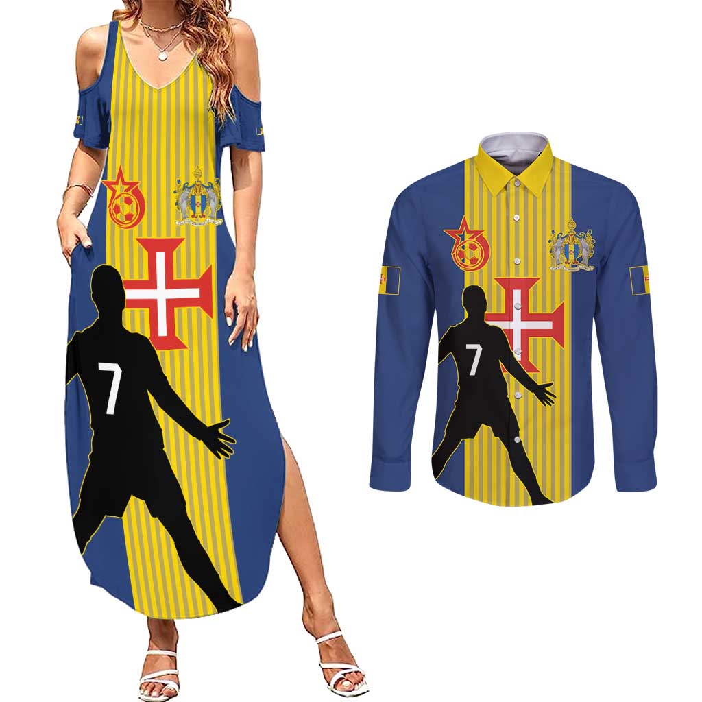 Custom Portugal Maderia Football Couples Matching Summer Maxi Dress and Long Sleeve Button Shirt Sporty Style