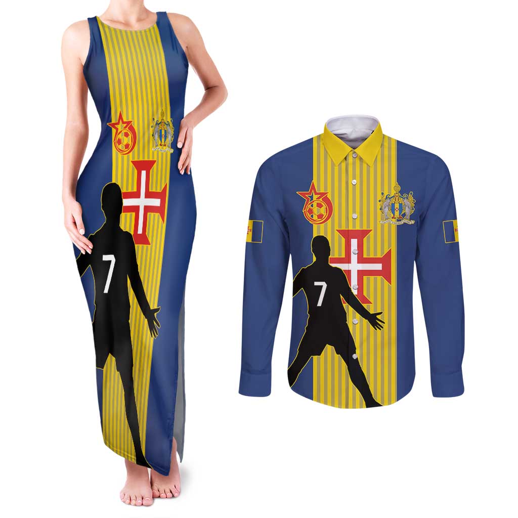 Custom Portugal Maderia Football Couples Matching Tank Maxi Dress and Long Sleeve Button Shirt Sporty Style