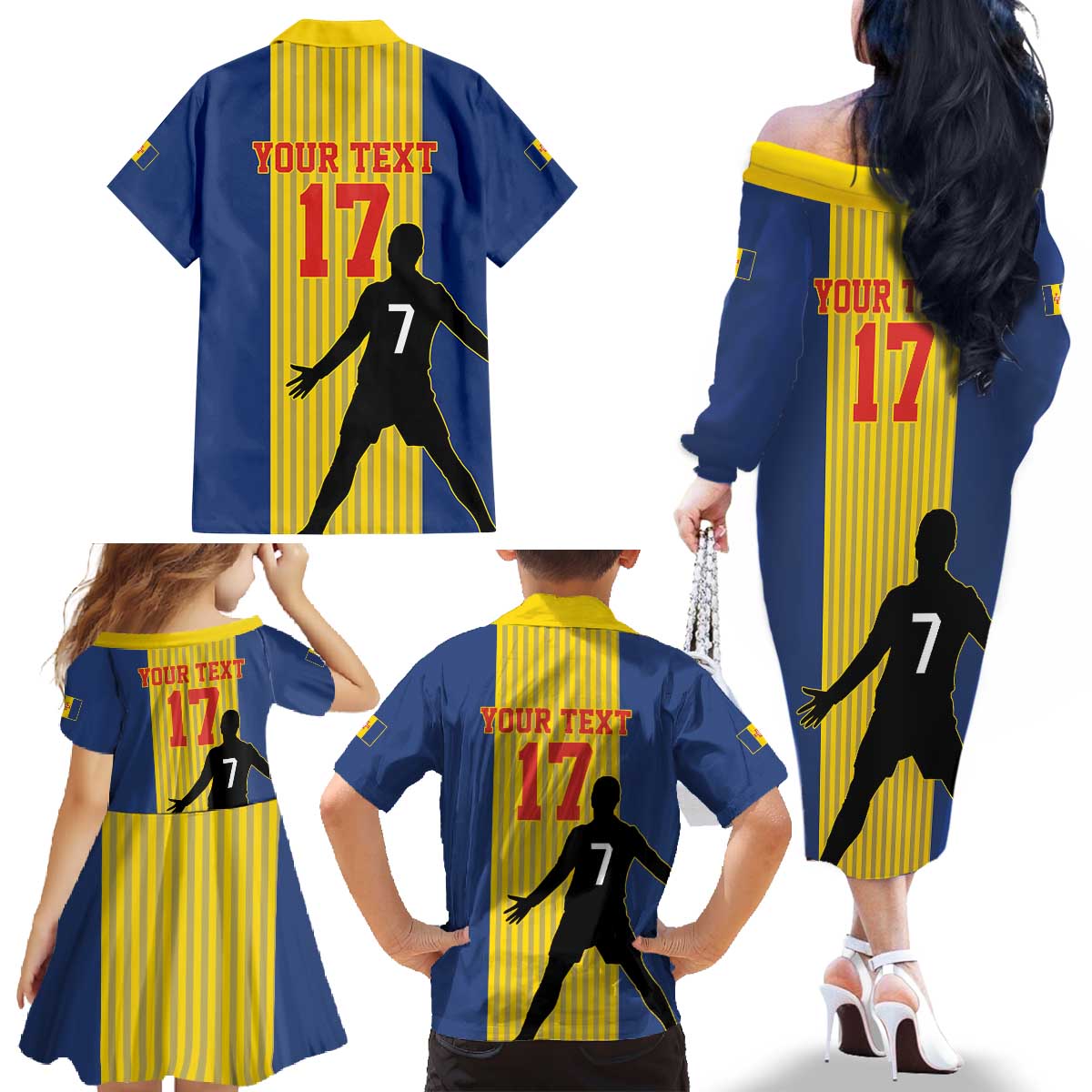 Custom Portugal Maderia Football Family Matching Off The Shoulder Long Sleeve Dress and Hawaiian Shirt Sporty Style