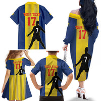 Custom Portugal Maderia Football Family Matching Off The Shoulder Long Sleeve Dress and Hawaiian Shirt Sporty Style