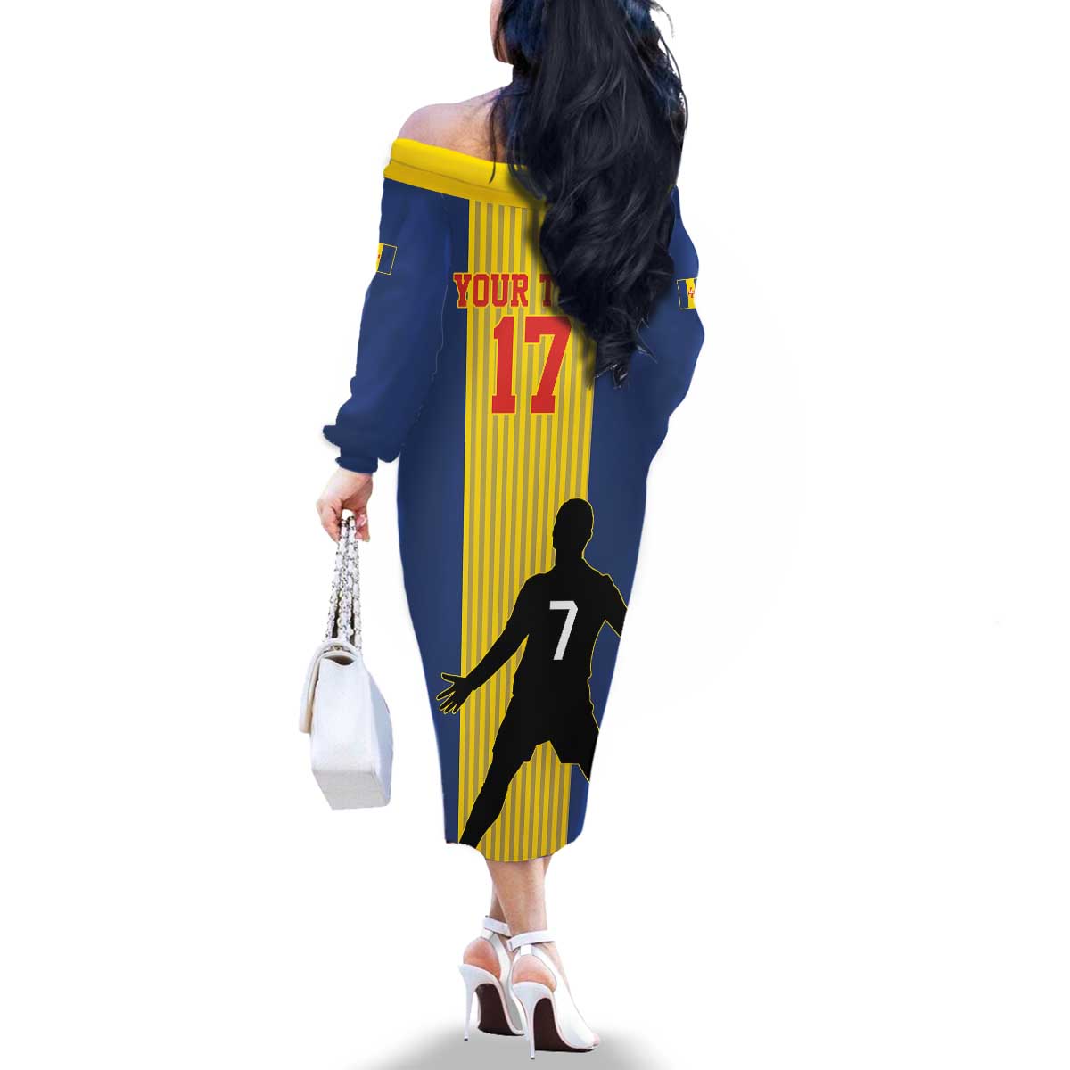 Custom Portugal Maderia Football Family Matching Off The Shoulder Long Sleeve Dress and Hawaiian Shirt Sporty Style