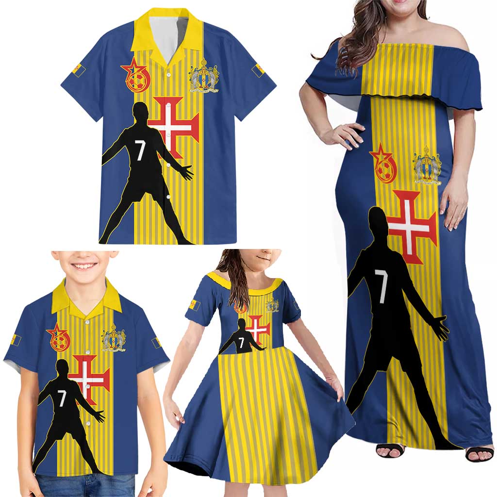 Custom Portugal Maderia Football Family Matching Off Shoulder Maxi Dress and Hawaiian Shirt Sporty Style