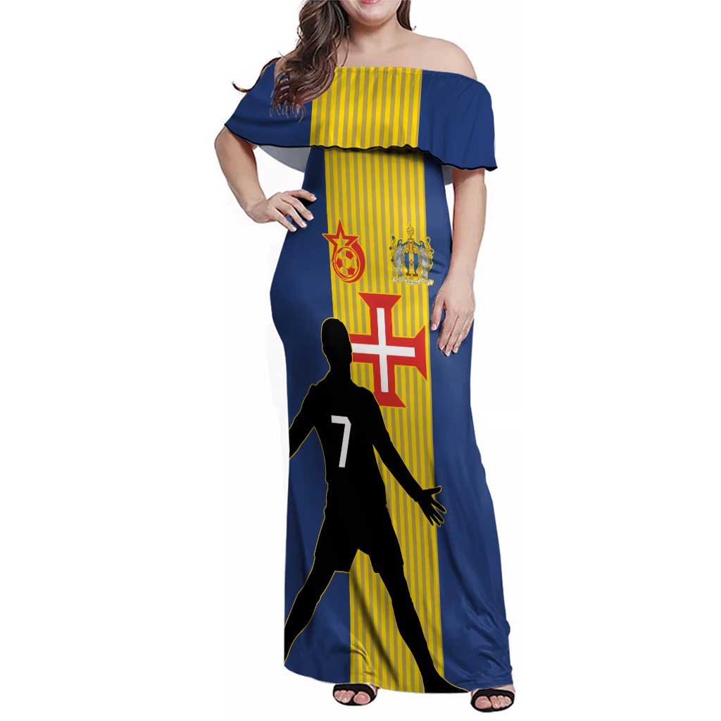 Custom Portugal Maderia Football Family Matching Off Shoulder Maxi Dress and Hawaiian Shirt Sporty Style
