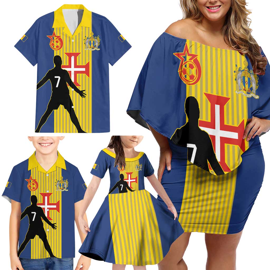 Custom Portugal Maderia Football Family Matching Off Shoulder Short Dress and Hawaiian Shirt Sporty Style
