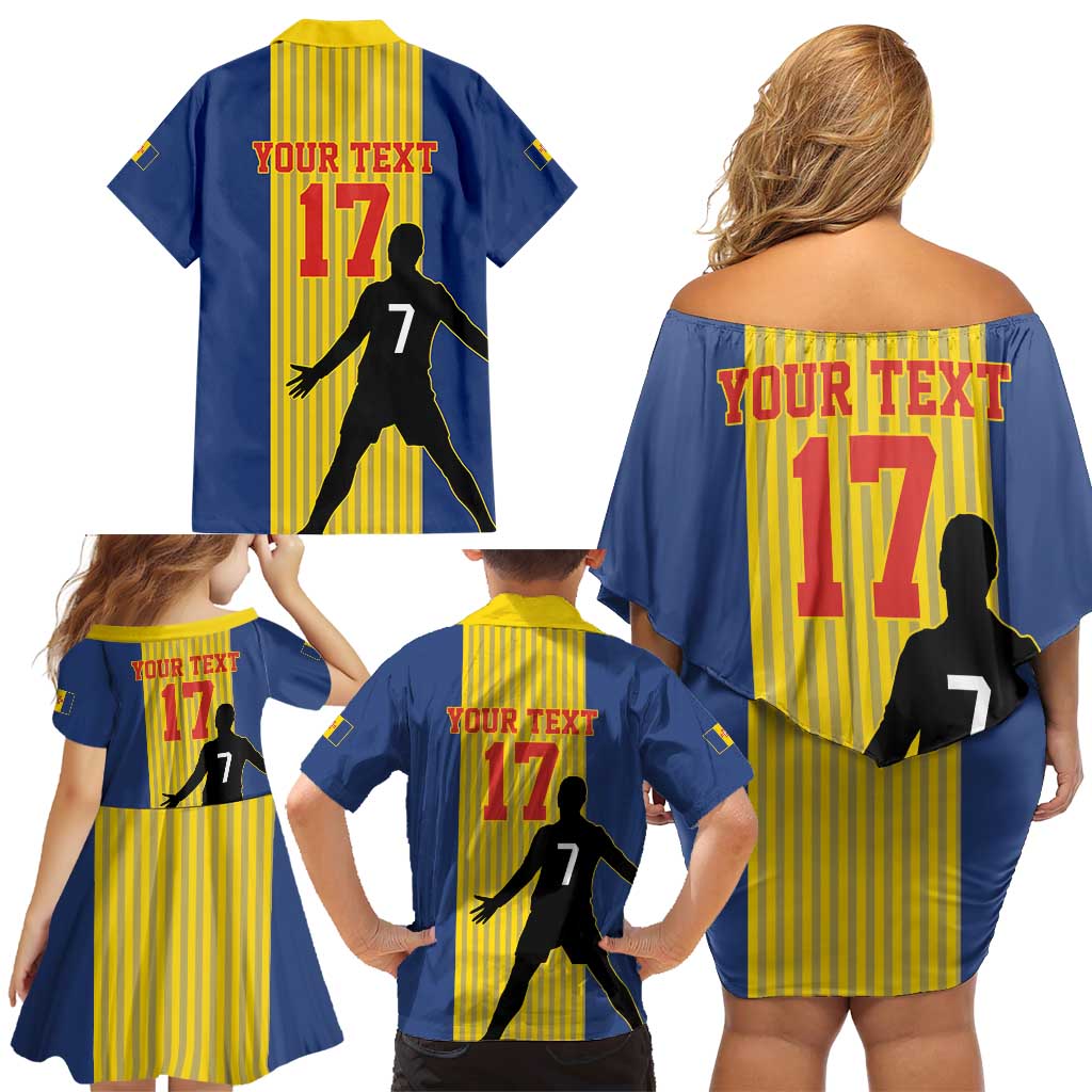 Custom Portugal Maderia Football Family Matching Off Shoulder Short Dress and Hawaiian Shirt Sporty Style