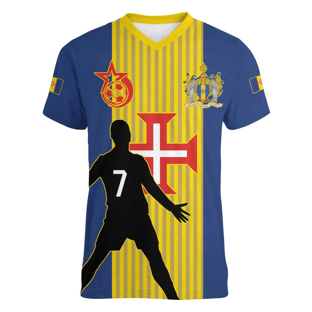 Custom Portugal Maderia Football Women V-Neck T-Shirt Sporty Style