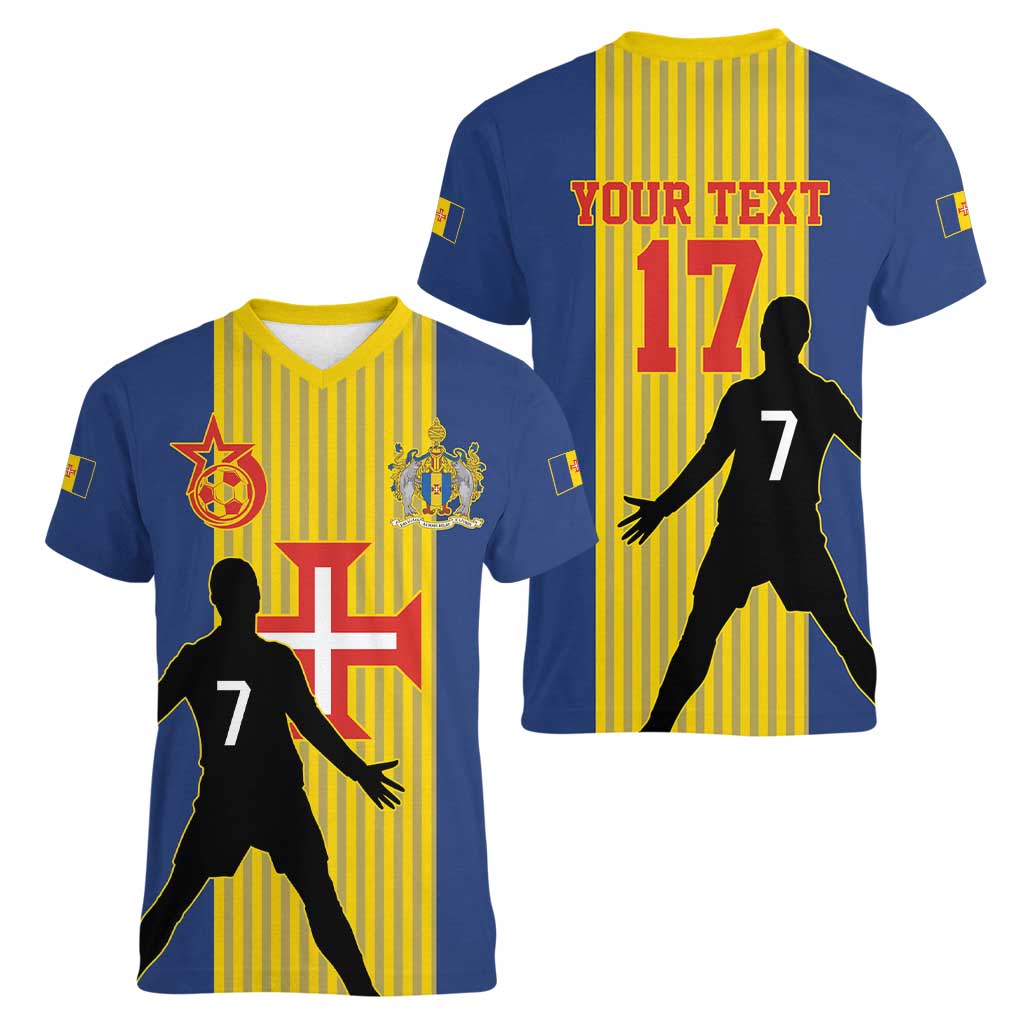 Custom Portugal Maderia Football Women V-Neck T-Shirt Sporty Style