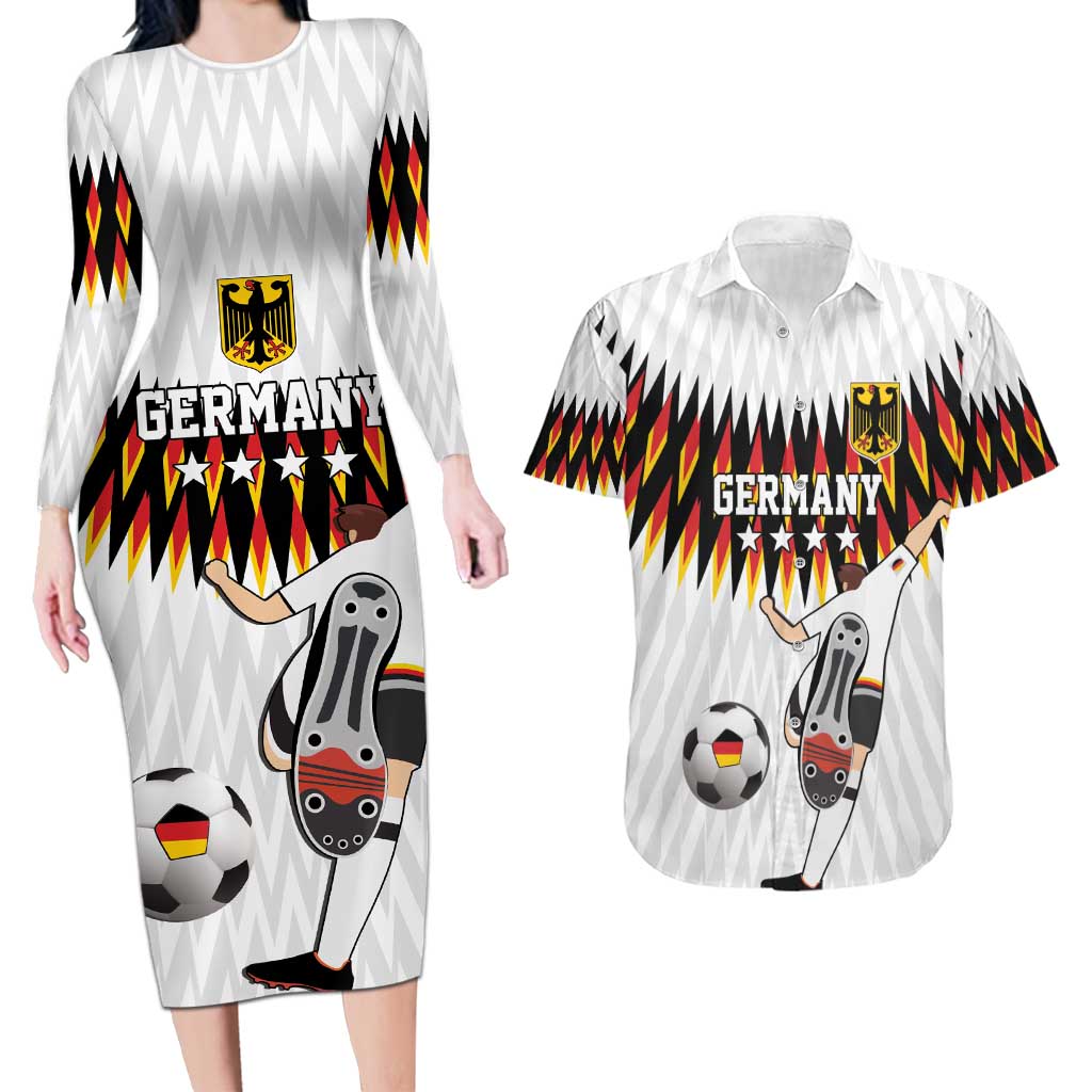 Custom Germany Football Couples Matching Long Sleeve Bodycon Dress and Hawaiian Shirt Sporty Style