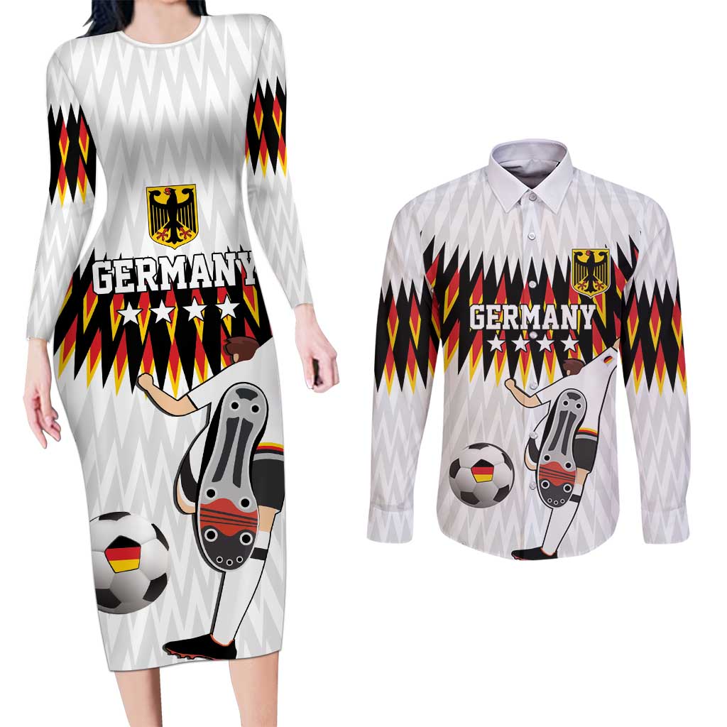 Custom Germany Football Couples Matching Long Sleeve Bodycon Dress and Long Sleeve Button Shirt Sporty Style