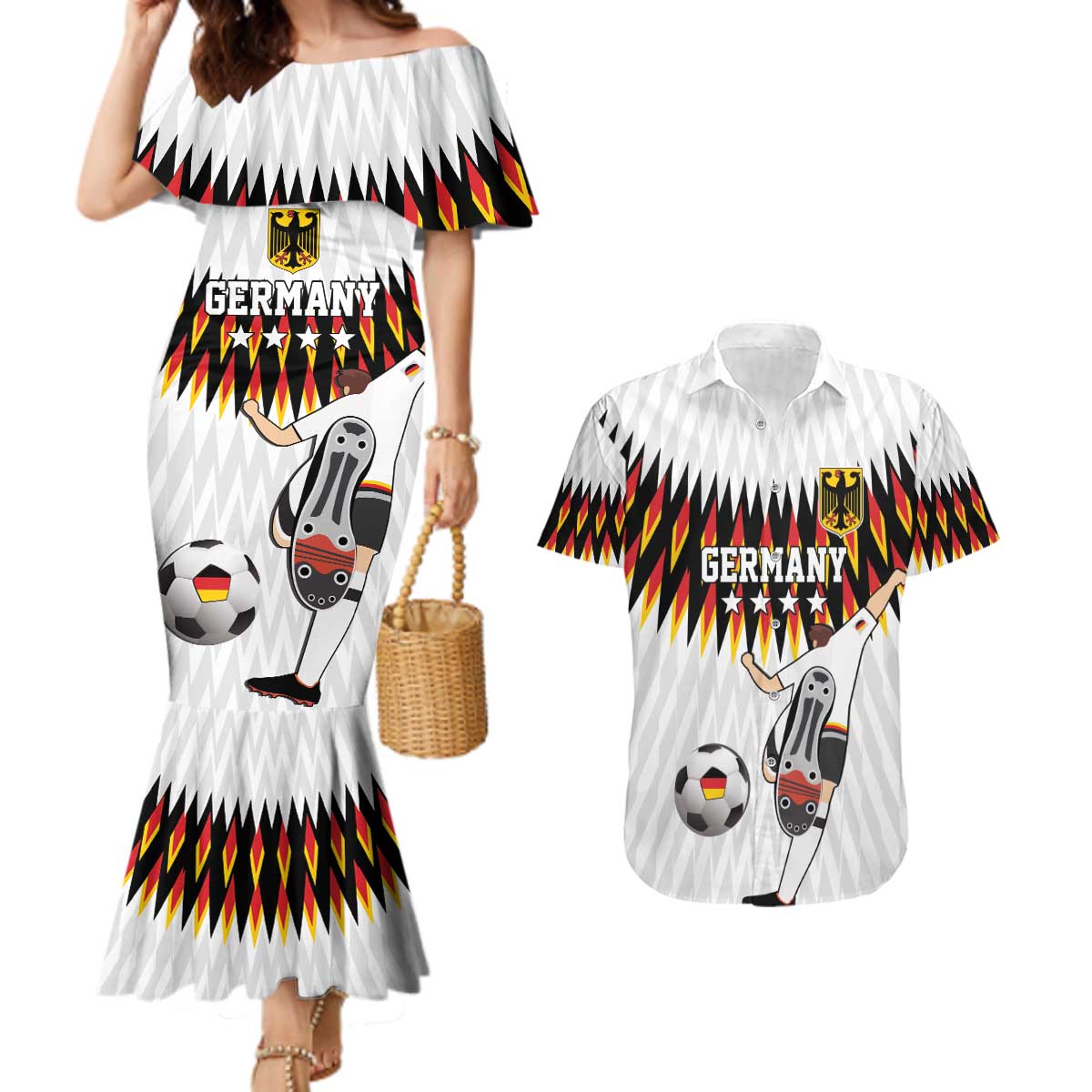 Custom Germany Football Couples Matching Mermaid Dress and Hawaiian Shirt Sporty Style