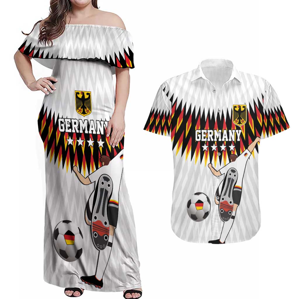 Custom Germany Football Couples Matching Off Shoulder Maxi Dress and Hawaiian Shirt Sporty Style