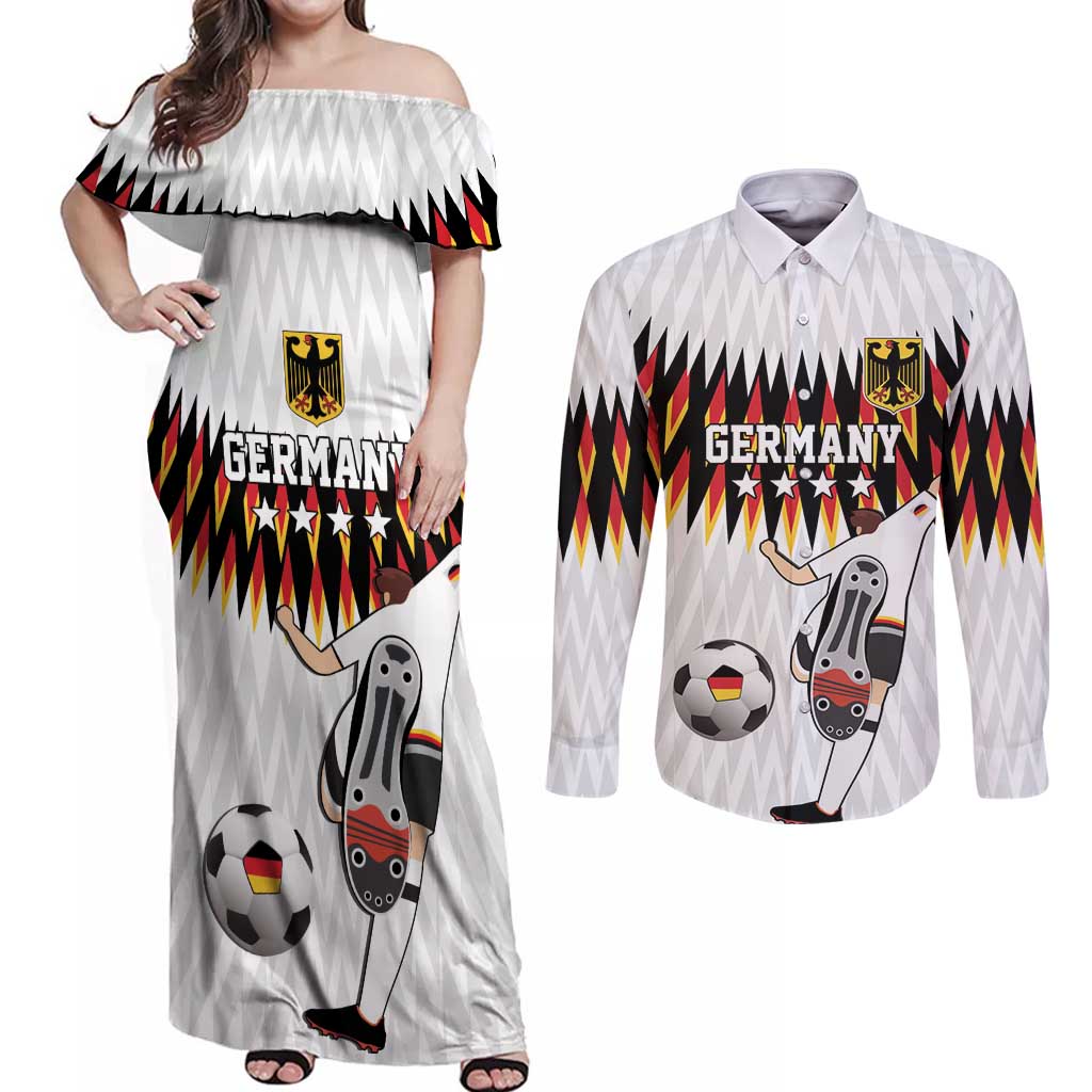 Custom Germany Football Couples Matching Off Shoulder Maxi Dress and Long Sleeve Button Shirt Sporty Style