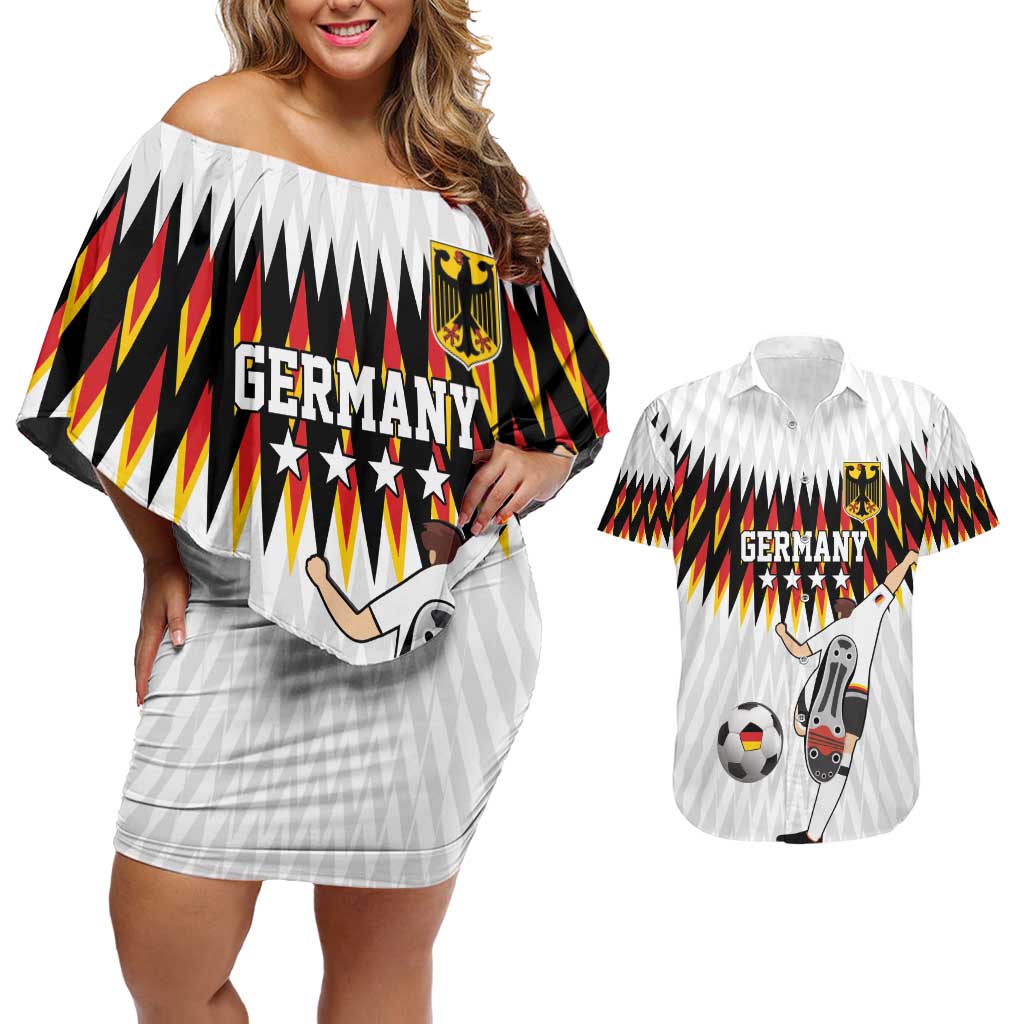 Custom Germany Football Couples Matching Off Shoulder Short Dress and Hawaiian Shirt Sporty Style