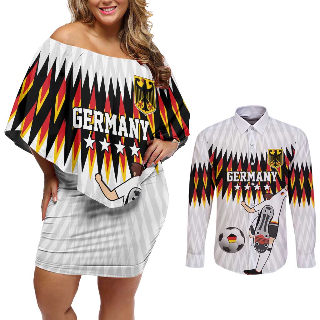 Custom Germany Football Couples Matching Off Shoulder Short Dress and Long Sleeve Button Shirt Sporty Style