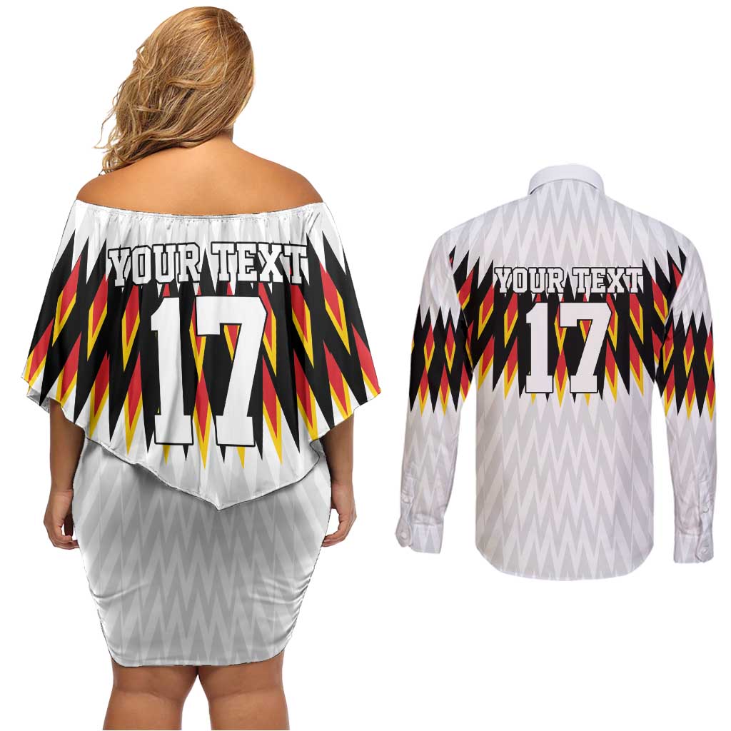 Custom Germany Football Couples Matching Off Shoulder Short Dress and Long Sleeve Button Shirt Sporty Style