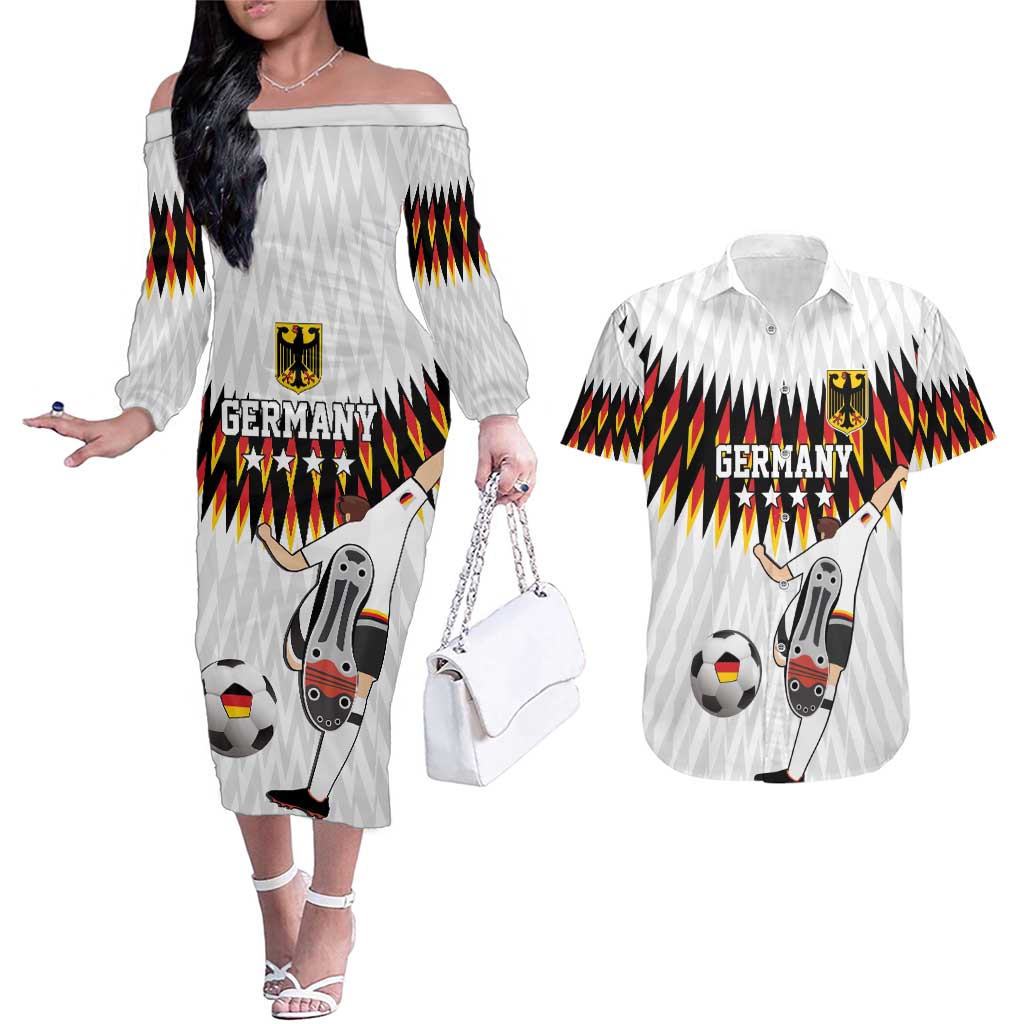 Custom Germany Football Couples Matching Off The Shoulder Long Sleeve Dress and Hawaiian Shirt Sporty Style