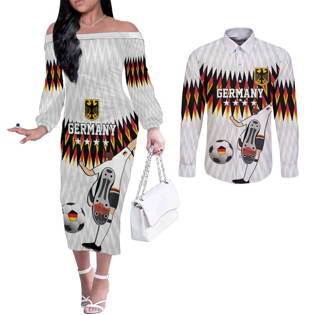 Custom Germany Football Couples Matching Off The Shoulder Long Sleeve Dress and Long Sleeve Button Shirt Sporty Style
