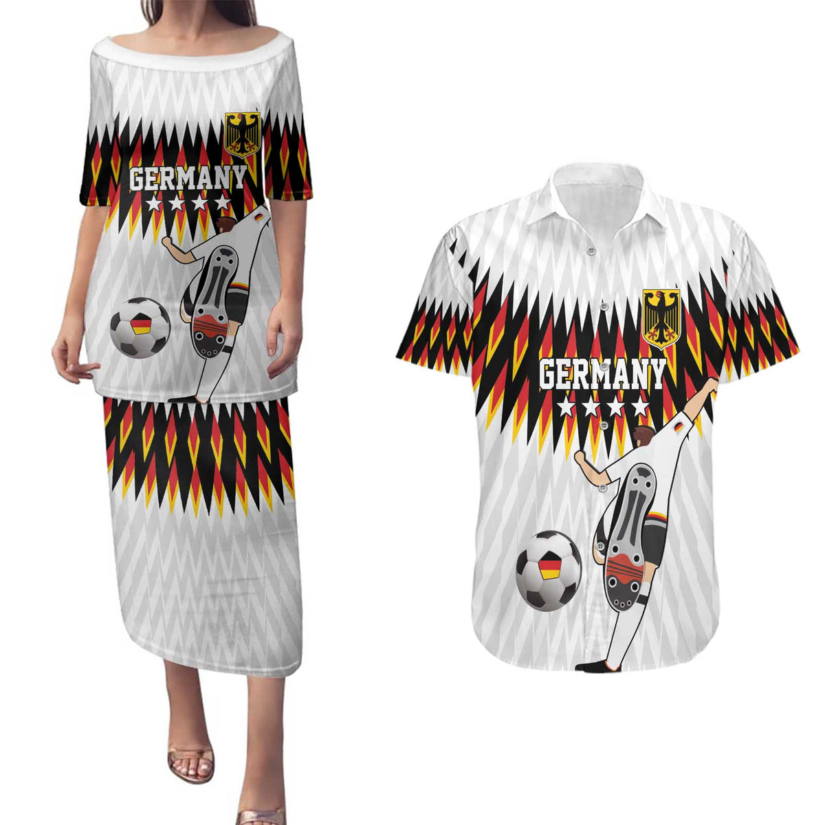 Custom Germany Football Couples Matching Puletasi and Hawaiian Shirt Sporty Style