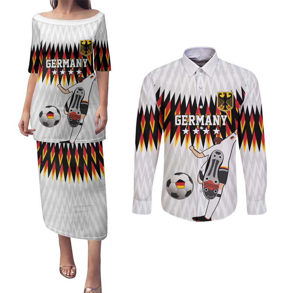 Custom Germany Football Couples Matching Puletasi and Long Sleeve Button Shirt Sporty Style