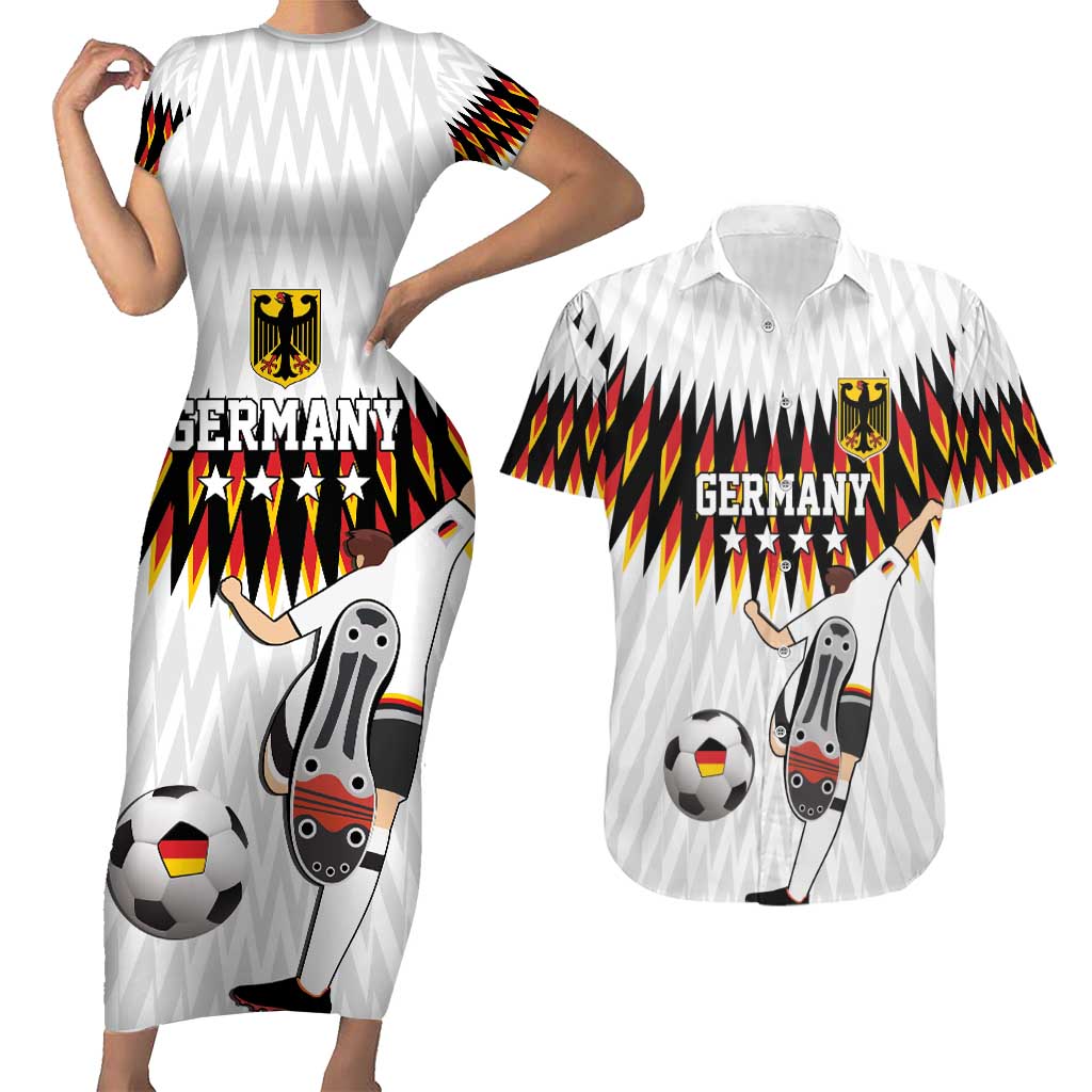 Custom Germany Football Couples Matching Short Sleeve Bodycon Dress and Hawaiian Shirt Sporty Style