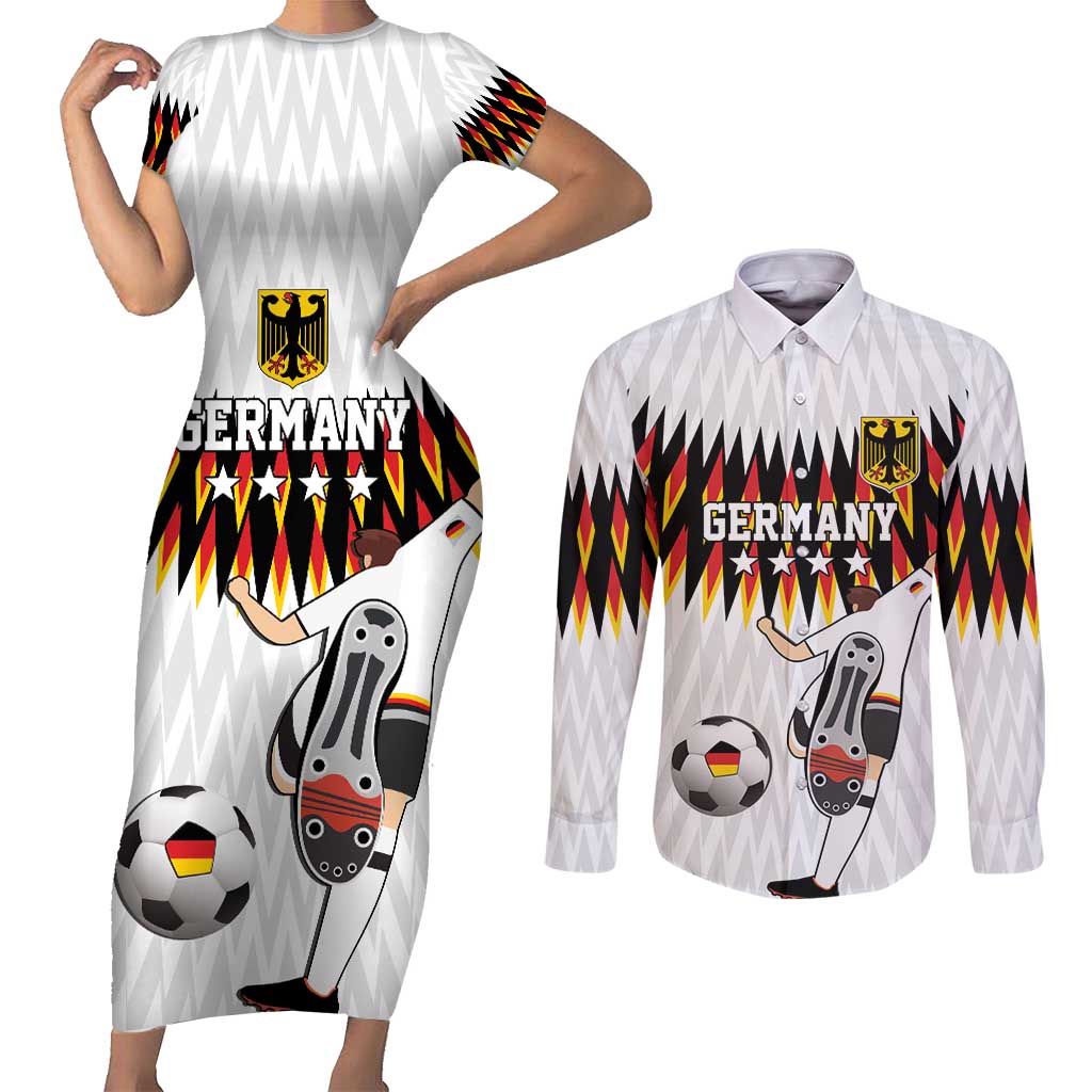 Custom Germany Football Couples Matching Short Sleeve Bodycon Dress and Long Sleeve Button Shirt Sporty Style