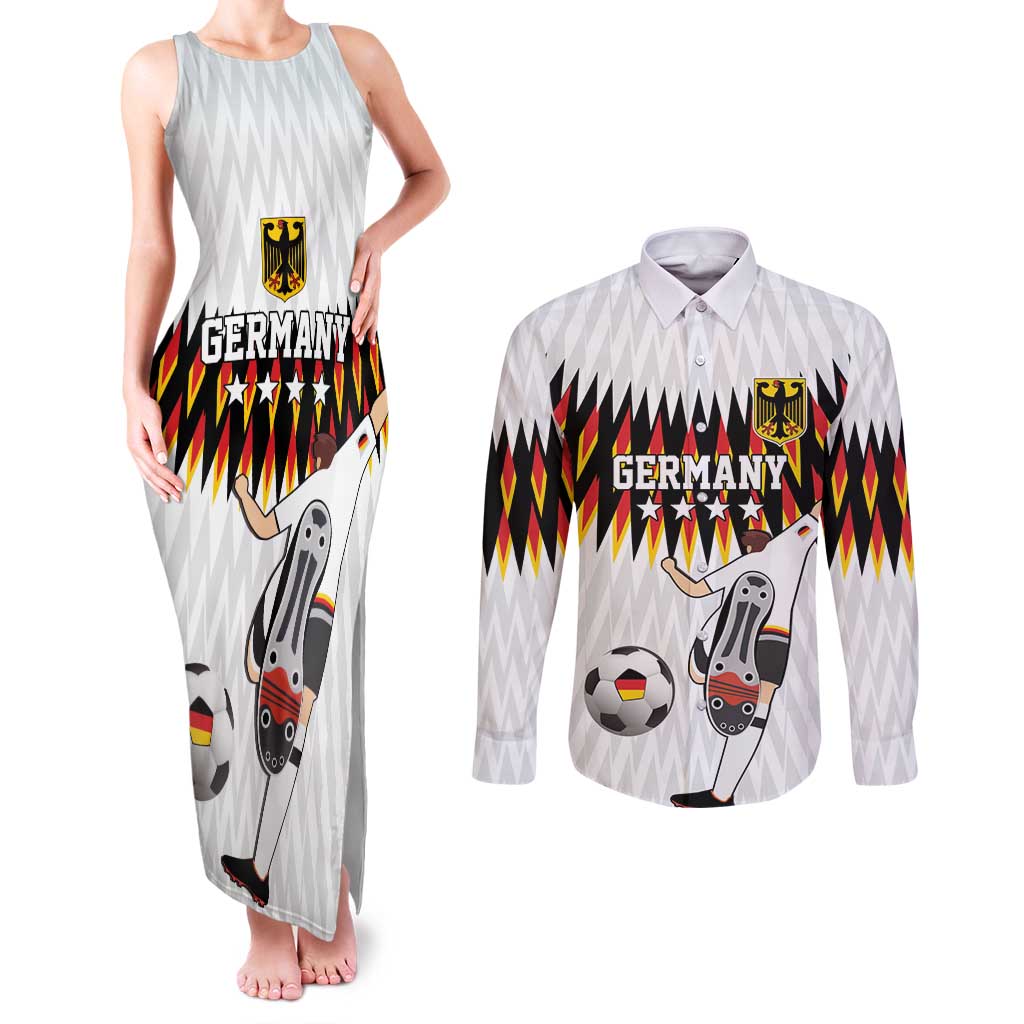Custom Germany Football Couples Matching Tank Maxi Dress and Long Sleeve Button Shirt Sporty Style