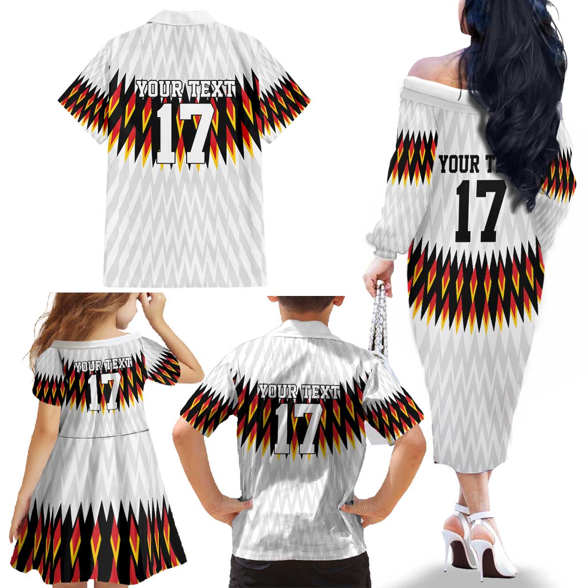 Custom Germany Football Family Matching Off The Shoulder Long Sleeve Dress and Hawaiian Shirt Sporty Style