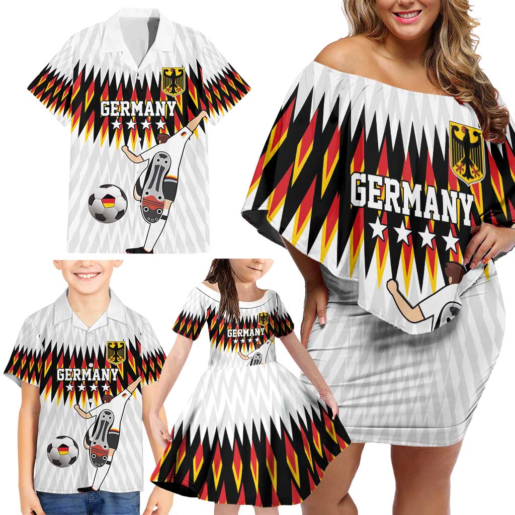 Custom Germany Football Family Matching Off Shoulder Short Dress and Hawaiian Shirt Sporty Style