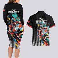 Personalized Isle of Man TT Couples Matching Long Sleeve Bodycon Dress and Hawaiian Shirt Motorcycle Racing