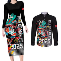 Personalized Isle of Man TT Couples Matching Long Sleeve Bodycon Dress and Long Sleeve Button Shirt Motorcycle Racing